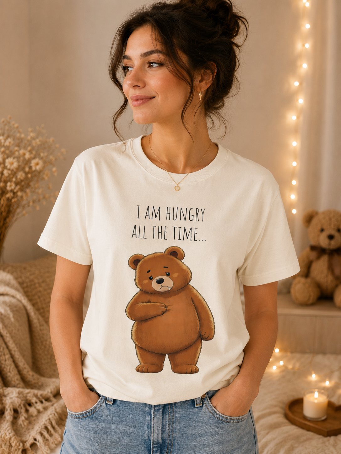 I Am Hungry All the Time Bear Shirt, Cute Hungry Bear T-Shirt, Funny Food Lover Graphic Tee, Cozy Animal Shirt, Unisex Comfort Colors Tee