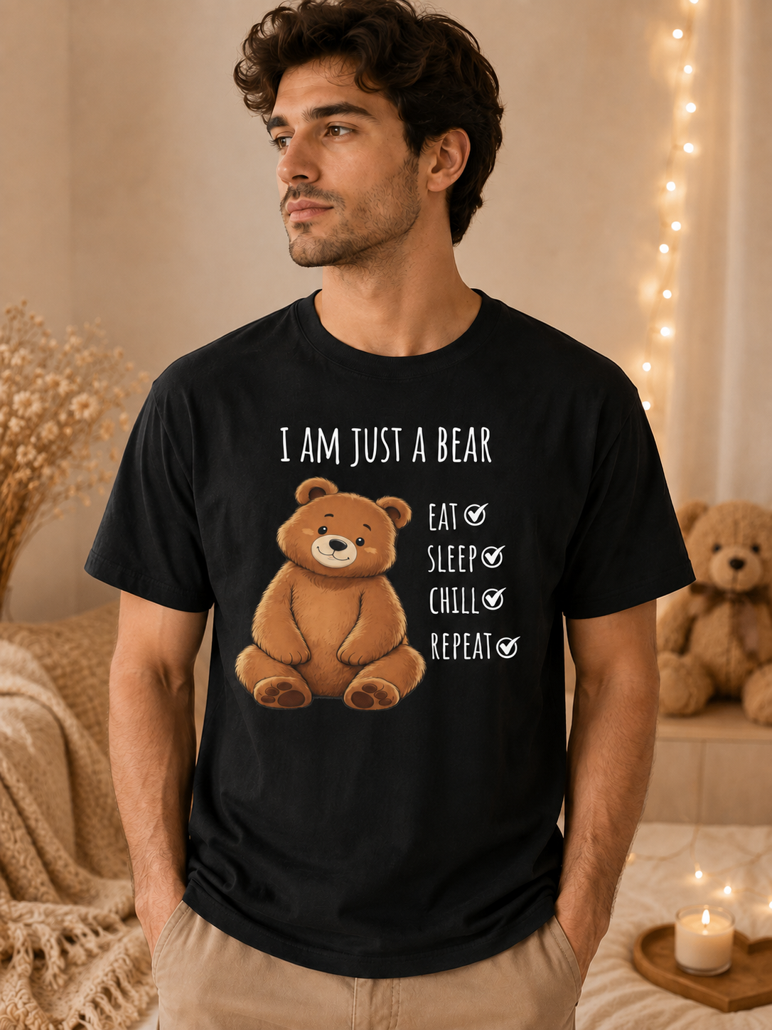 I Am Just a Bear T-Shirt – Eat Sleep Chill Repeat Cute Bear Graphic Tee I Funny Bear Graphic Tee I Bear Lover Gift I Cozy Animal Lover T Shirt