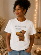Will Do Anything for Snacks Bear Shirt | Funny Foodie T-Shirt | Cute Bear Graphic Tee | Gift for Snack Lovers