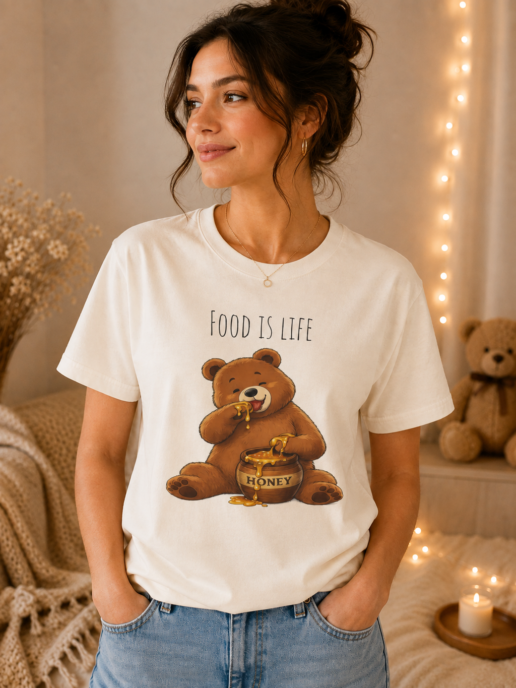 Cute Bear Shirt Food Is Life Tee, Funny Bear Graphic T-Shirt, Honey Bear Shirt, Foodie Gift, Bear Lover Gift, Unisex Animal Tee