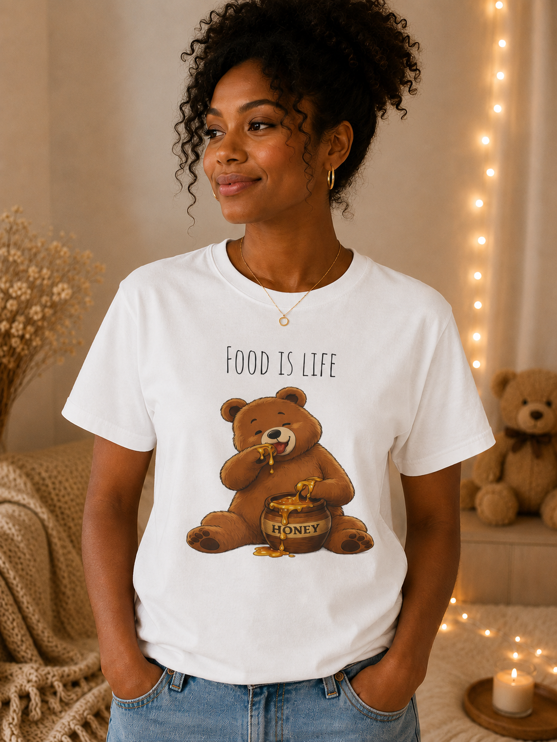 Cute Bear Shirt Food Is Life Tee, Funny Bear Graphic T-Shirt, Honey Bear Shirt, Foodie Gift, Bear Lover Gift, Unisex Animal Tee