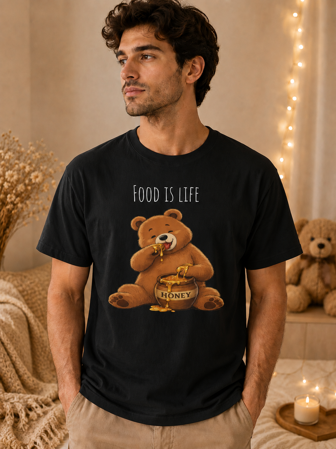 Cute Bear Shirt Food Is Life Tee, Funny Bear Graphic T-Shirt, Honey Bear Shirt, Foodie Gift, Bear Lover Gift, Unisex Animal Tee