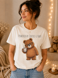 Powered by Coffee & Naps Bear T-Shirt | Cute Cozy Bear Unisex Graphic Tee | Coffee Lover Gift