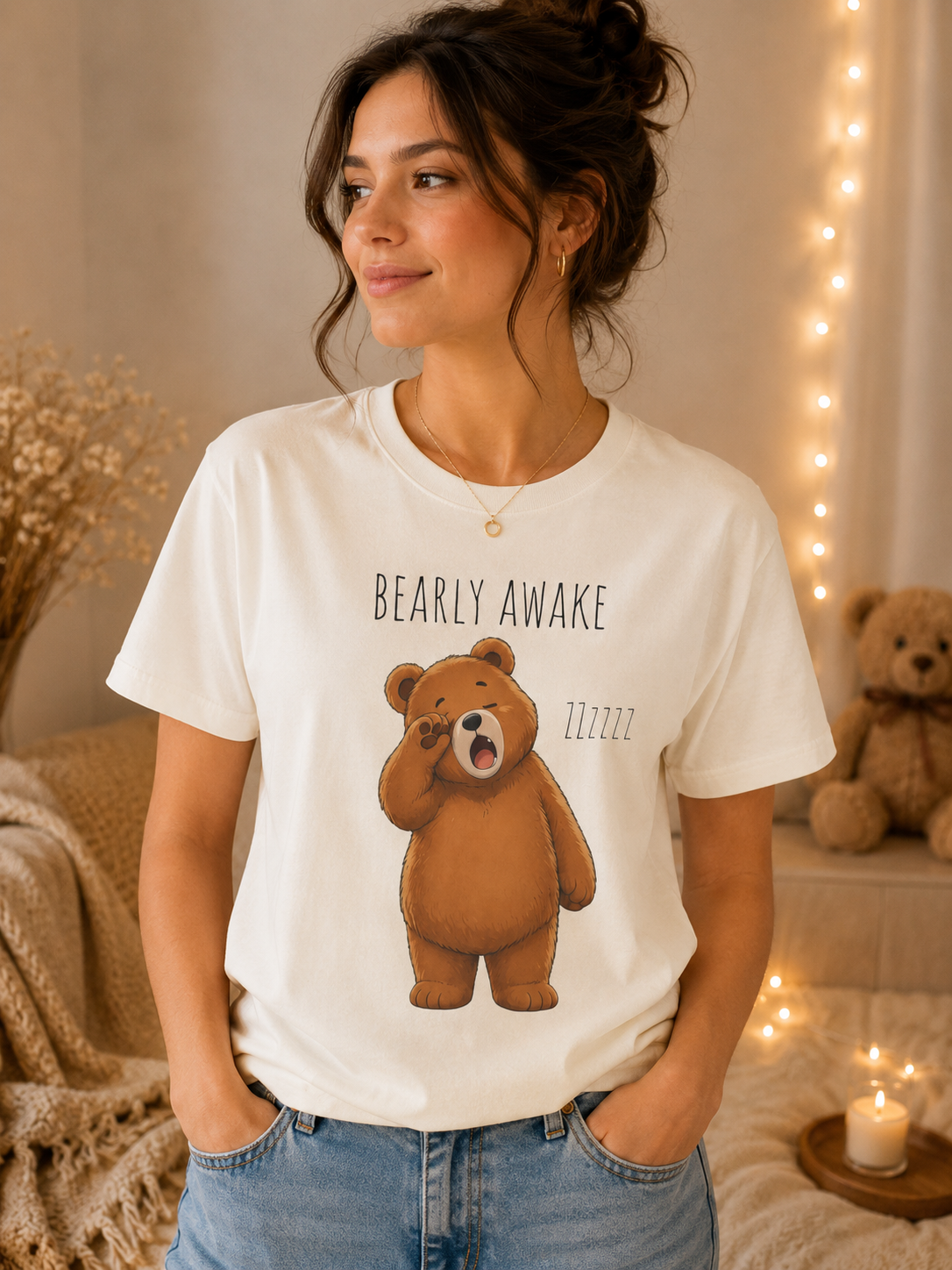 Bearly Awake Bear T-Shirt | Cute Funny Bear Graphic Tee | Unisex Comfort Colors Shirt | Sleepy Bear Gift