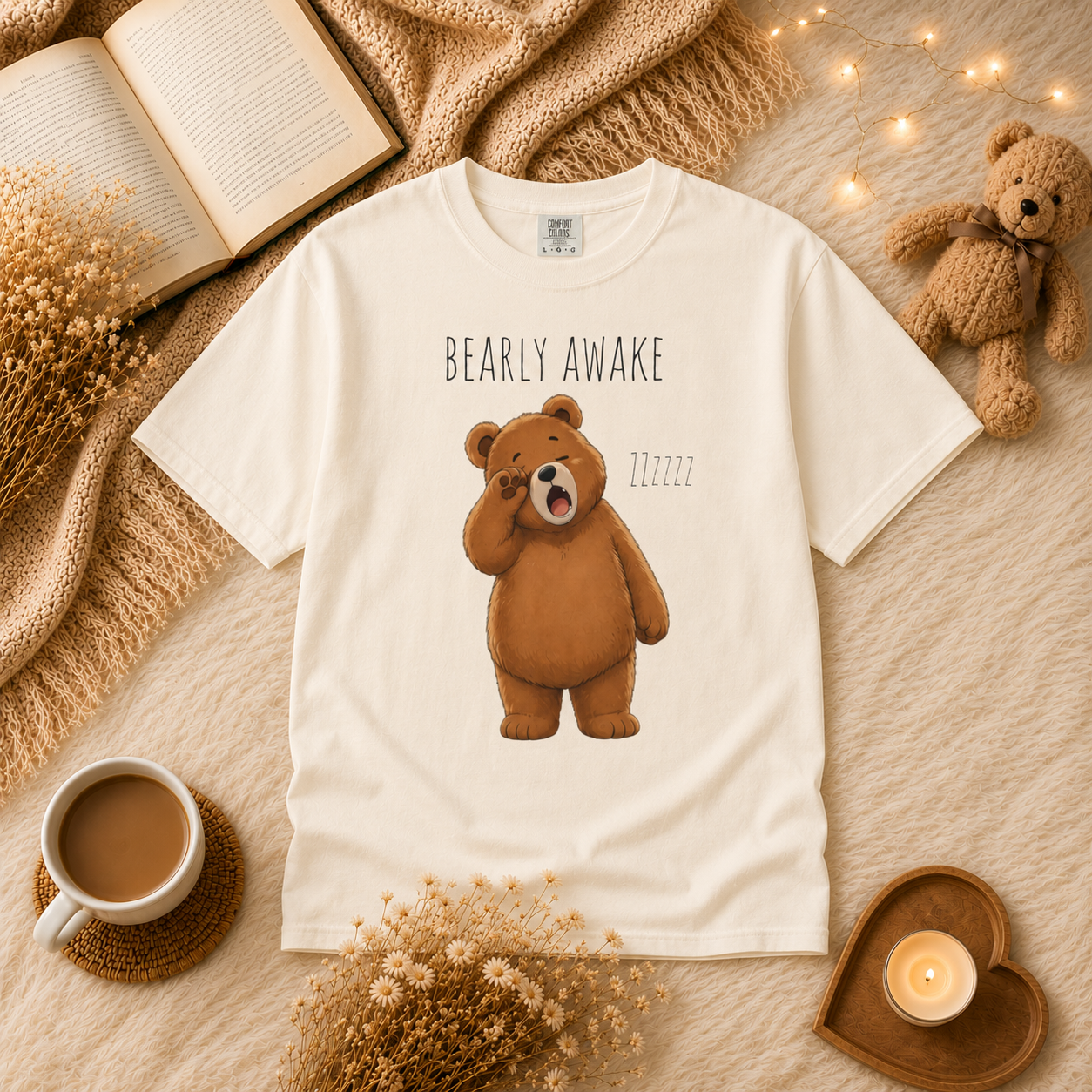 Bearly Awake Bear T-Shirt | Cute Funny Bear Graphic Tee | Unisex Comfort Colors Shirt | Sleepy Bear Gift