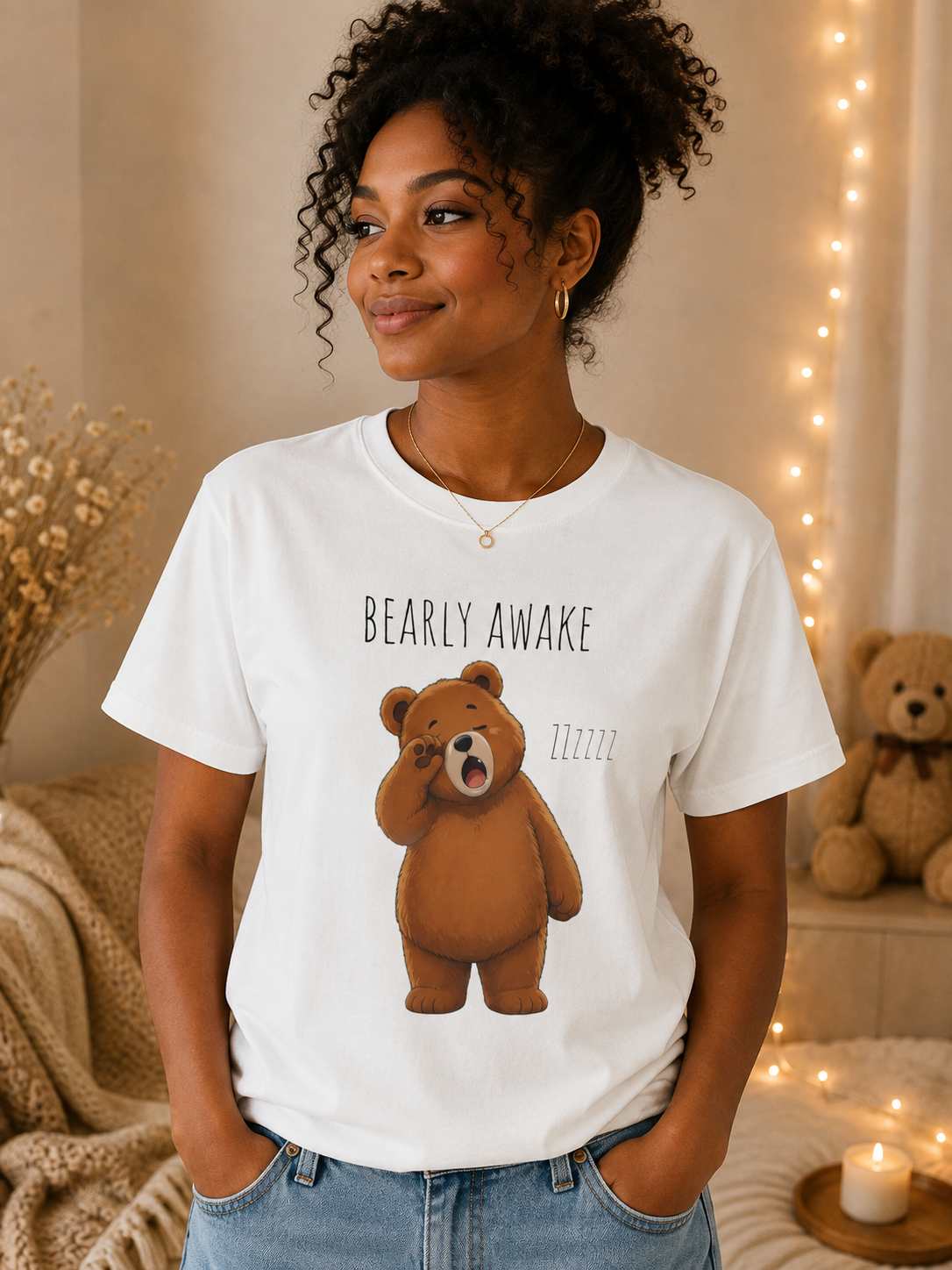 Bearly Awake Bear T-Shirt | Cute Funny Bear Graphic Tee | Unisex Comfort Colors Shirt | Sleepy Bear Gift