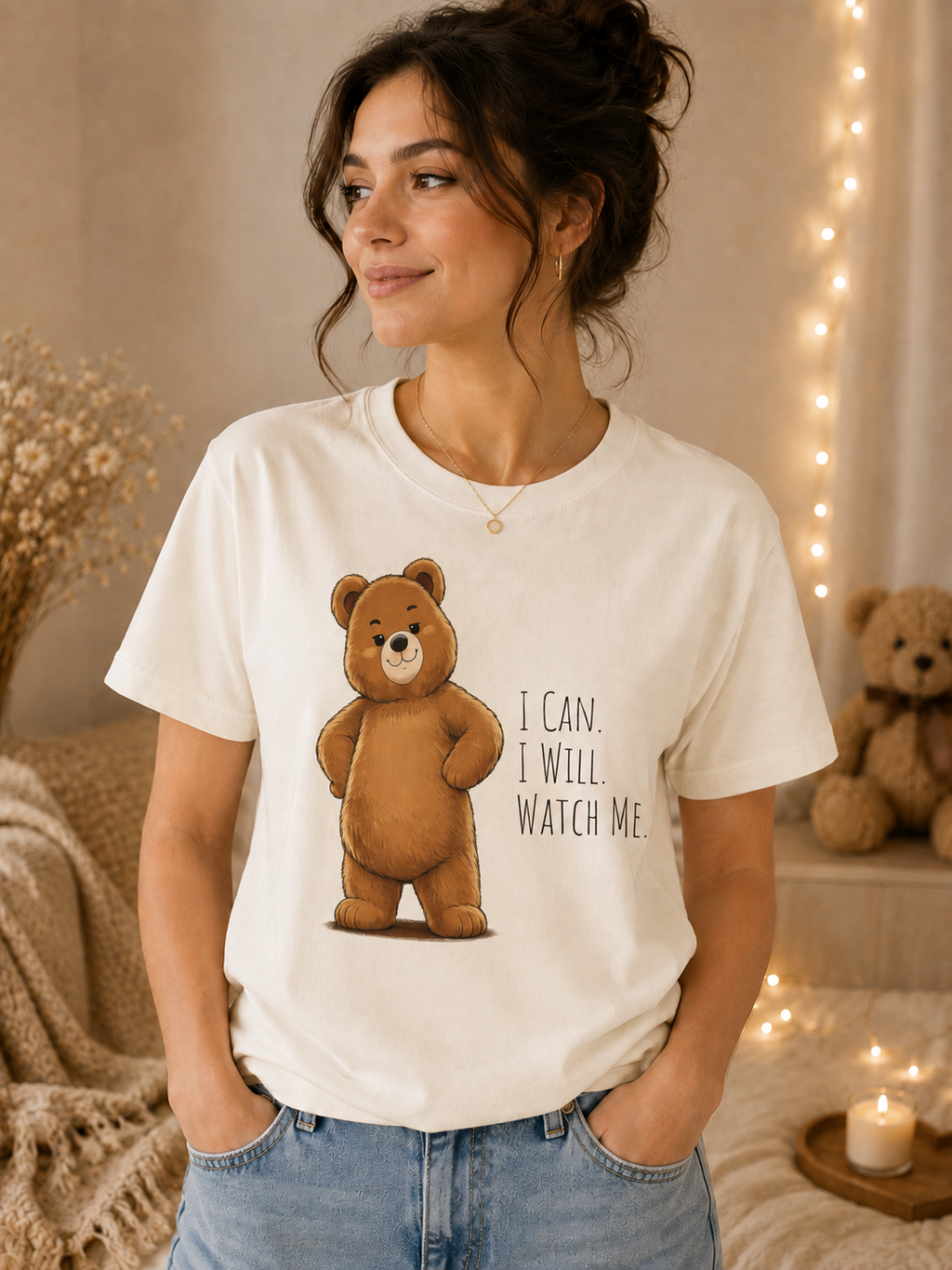 I Can I Will Watch Me Bear Shirt | Cute Motivational Teddy Bear T-Shirt | Positive Mindset Shirt | Unisex Bear Lover Gift