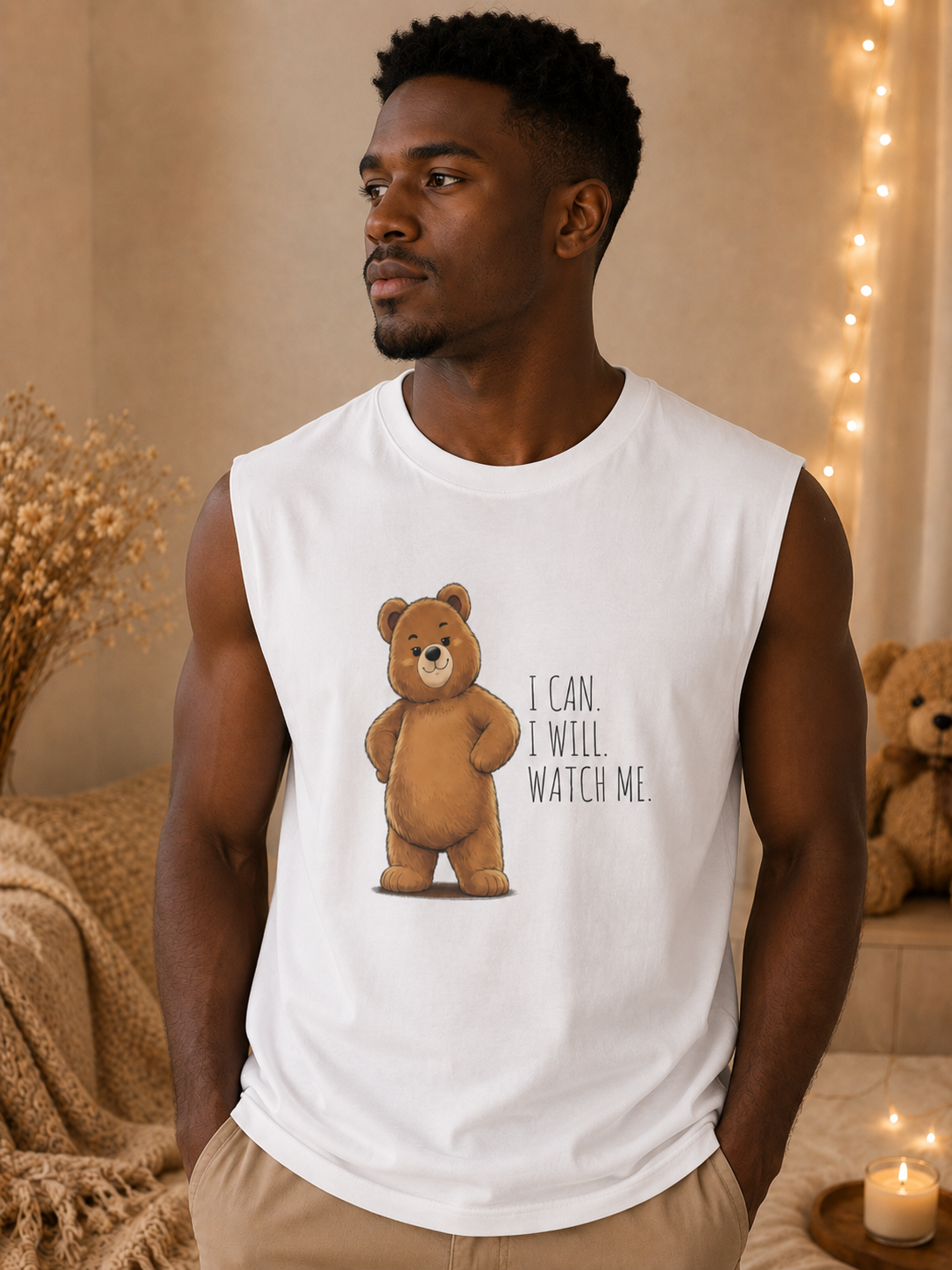 Cute Bear Muscle Tank Top | Cute Gym Bear Shirt | Cute Workout Tank | Unisex Sleeveless Fitness Top | Gift for Gym Lovers