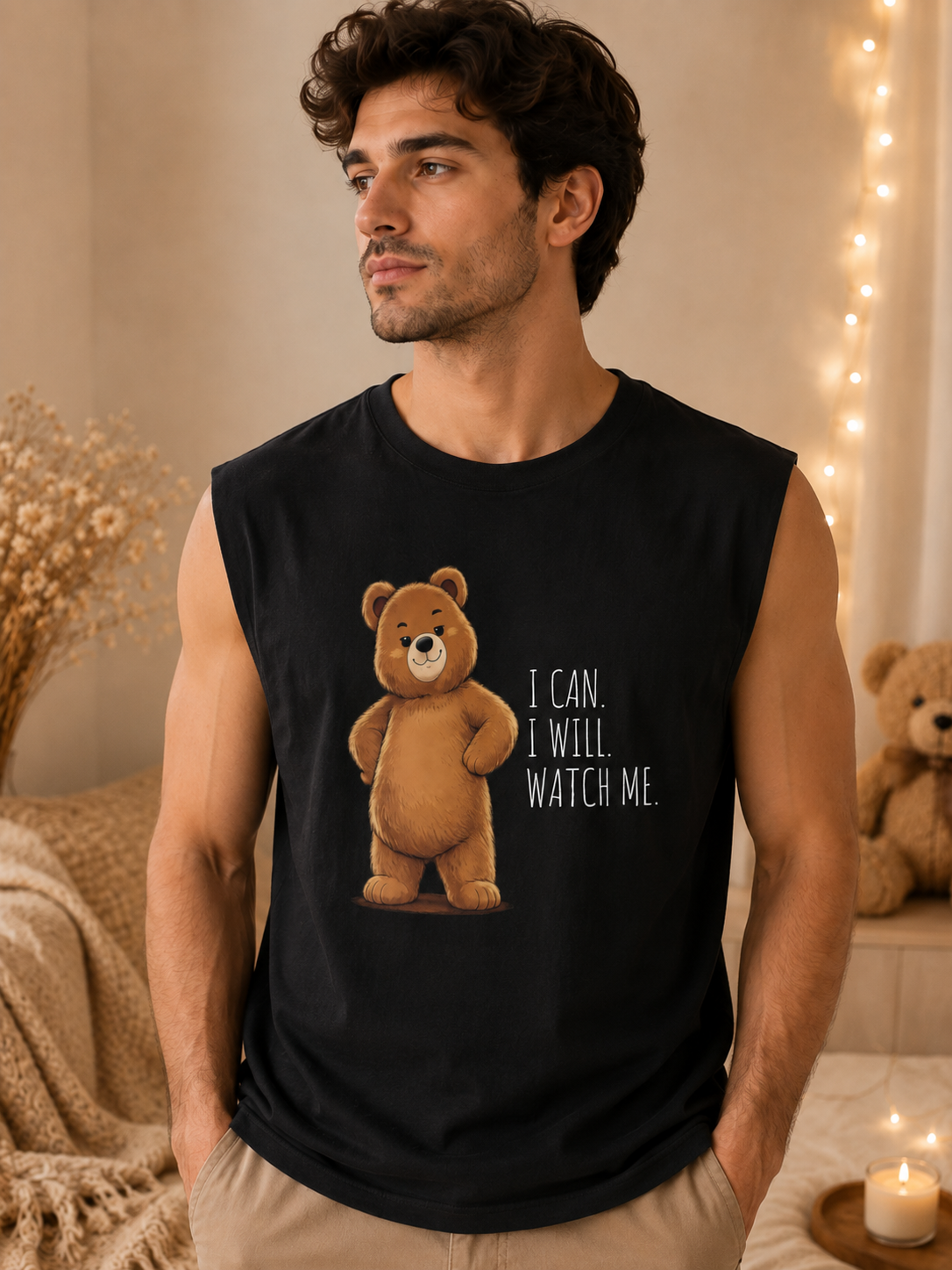 Cute Bear Muscle Tank Top | Cute Gym Bear Shirt | Cute Workout Tank | Unisex Sleeveless Fitness Top | Gift for Gym Lovers