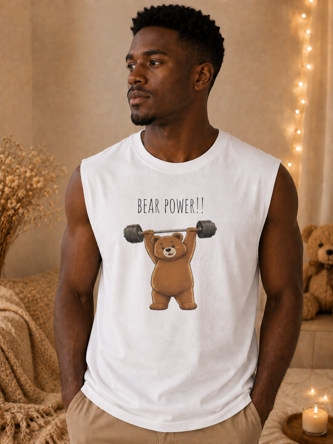 Bear Power Muscle Tank | Cute Gym Bear Shirt | Cute Workout Tank | Unisex Sleeveless Fitness Top | Gift for Gym Lovers