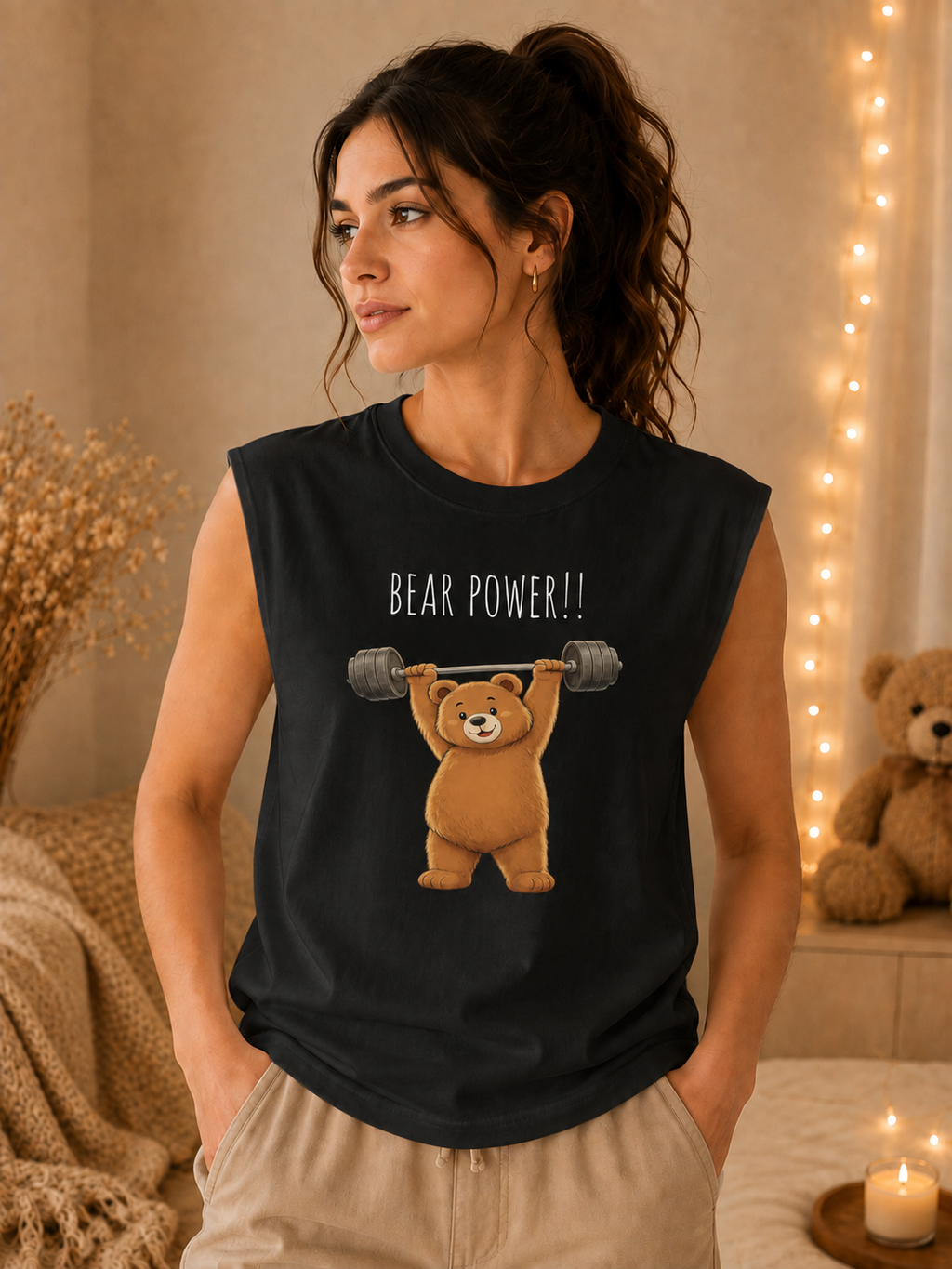 Bear Power Muscle Tank | Cute Gym Bear Shirt | Cute Workout Tank | Unisex Sleeveless Fitness Top | Gift for Gym Lovers