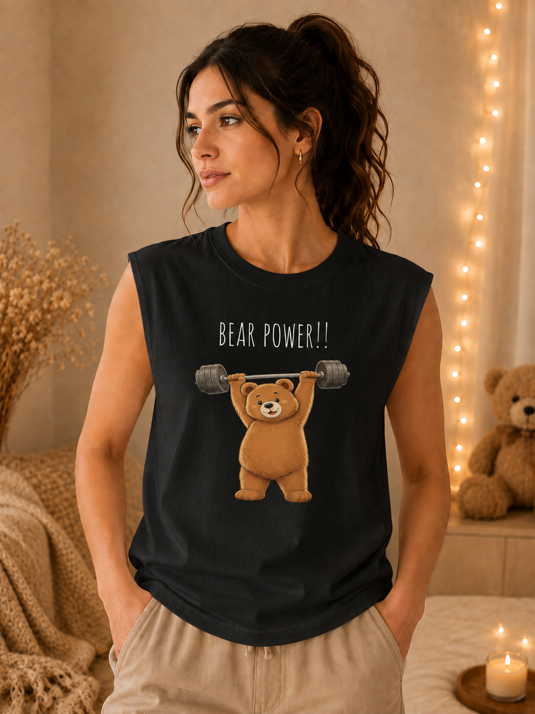 Bear Power Muscle Tank | Cute Gym Bear Shirt | Cute Workout Tank | Unisex Sleeveless Fitness Top | Gift for Gym Lovers