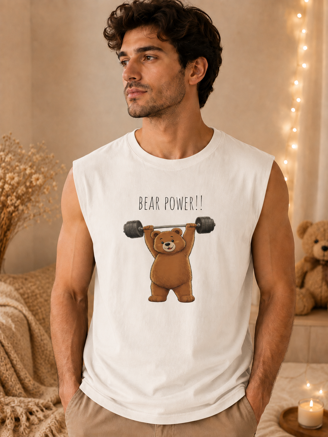 Bear Power Muscle Tank | Cute Gym Bear Shirt | Cute Workout Tank | Unisex Sleeveless Fitness Top | Gift for Gym Lovers
