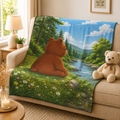 Woodland Nature Blanket Throw, Nature Lover Gift, Cozy Bear Gift, Bear lover Gift