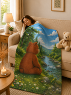 Woodland Nature Blanket Throw, Nature Lover Gift, Cozy Bear Gift, Bear lover Gift