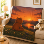Dreamy Bear Sunset Blanket Throw, Velveteen Plush Blanket, Nature Lover Gift, Cozy Bear Gift, Bear lover Gift