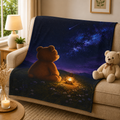 Stargazing Bear Velveteen Plush Blanket, Velveteen Plush Blanket, Nature Lover Gift, Cozy Bear Gift, Bear lover Gift
