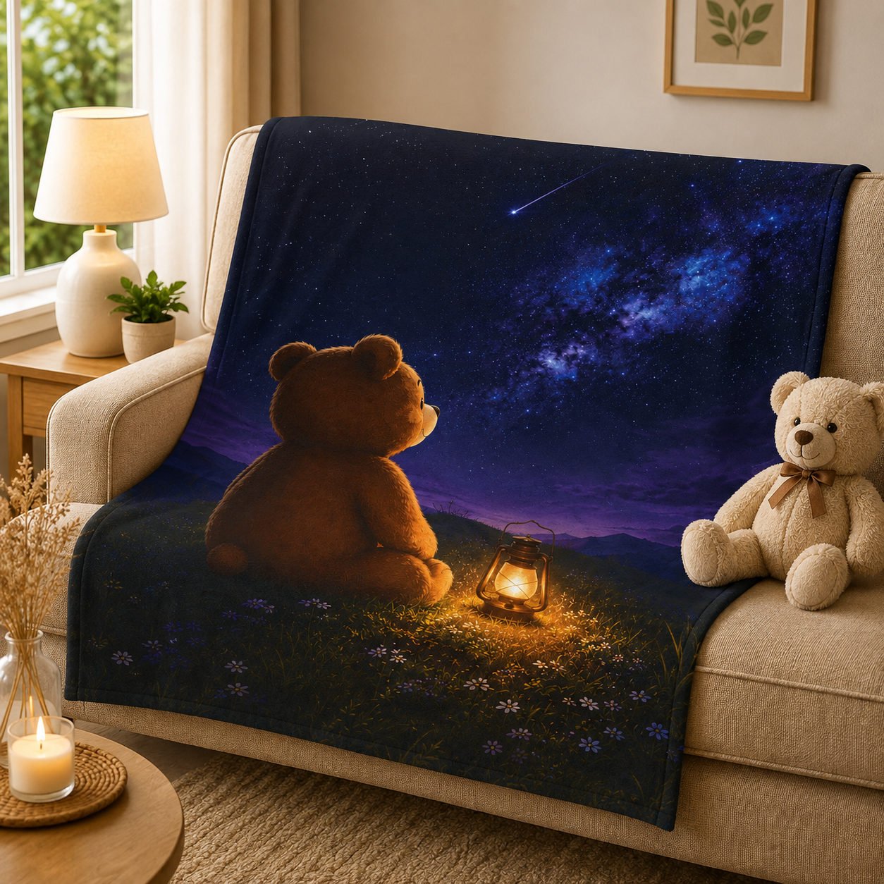 Stargazing Bear Velveteen Plush Blanket, Velveteen Plush Blanket, Nature Lover Gift, Cozy Bear Gift, Bear lover Gift
