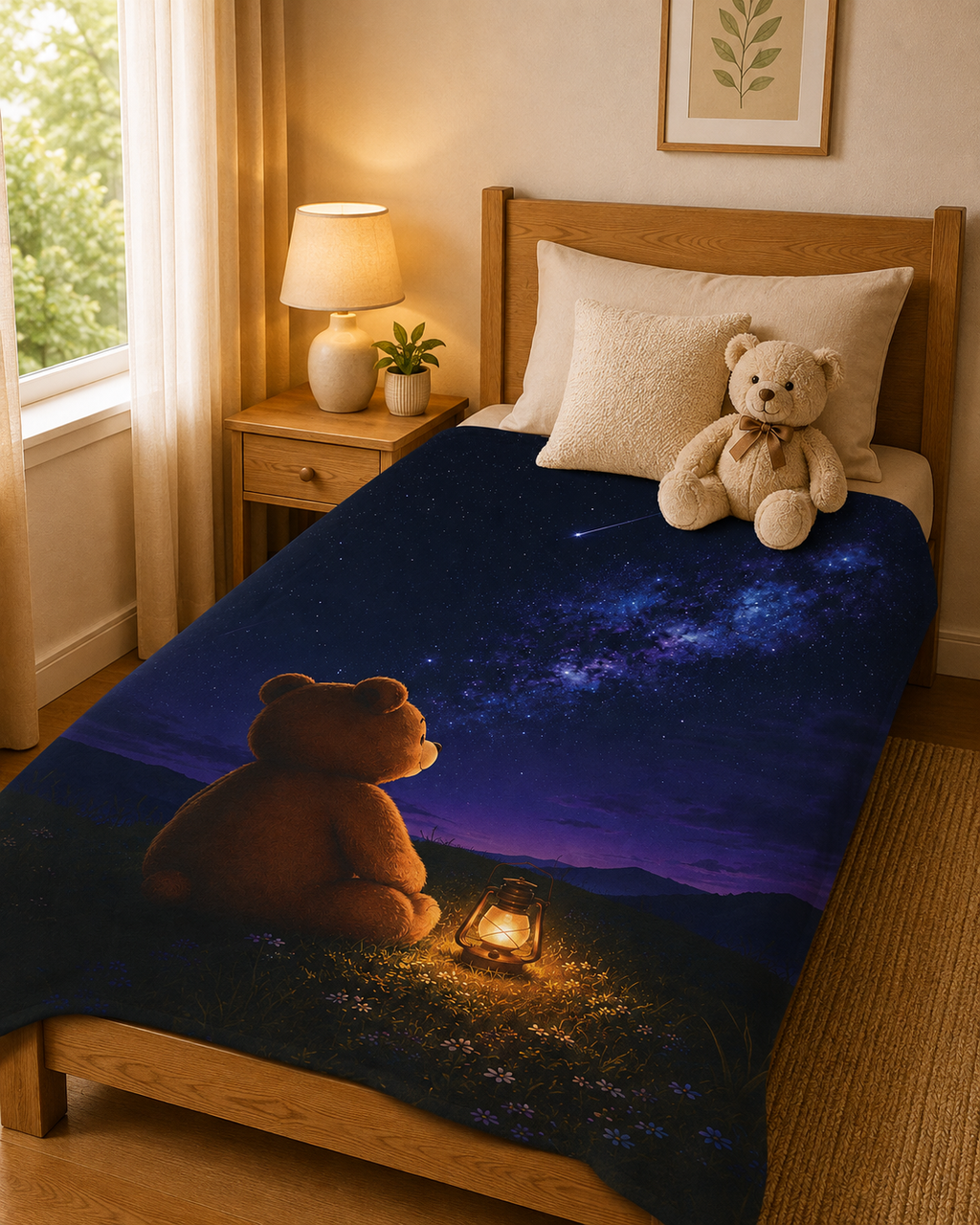 Stargazing Bear Velveteen Plush Blanket, Velveteen Plush Blanket, Nature Lover Gift, Cozy Bear Gift, Bear lover Gift