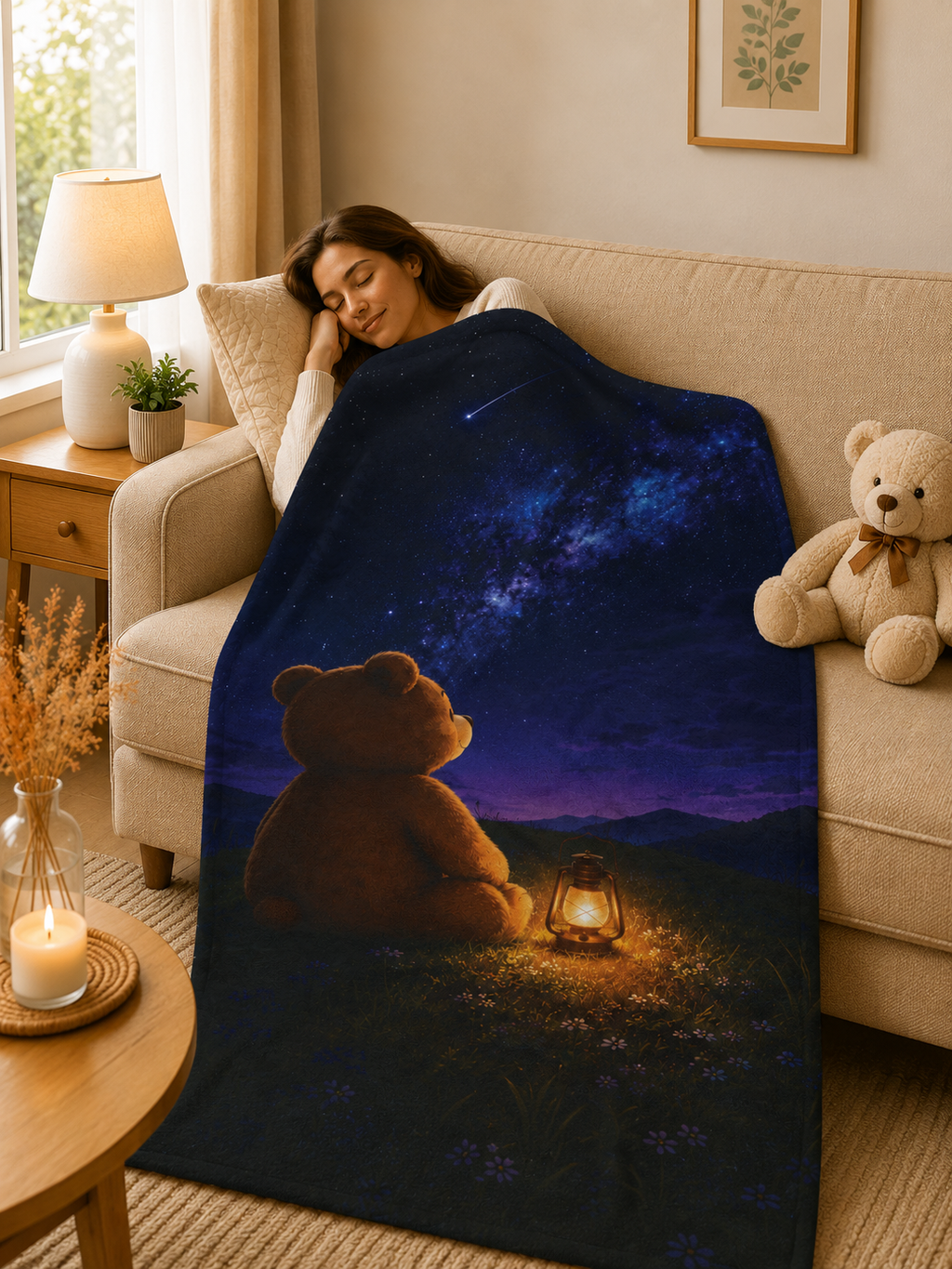 Stargazing Bear Velveteen Plush Blanket, Velveteen Plush Blanket, Nature Lover Gift, Cozy Bear Gift, Bear lover Gift