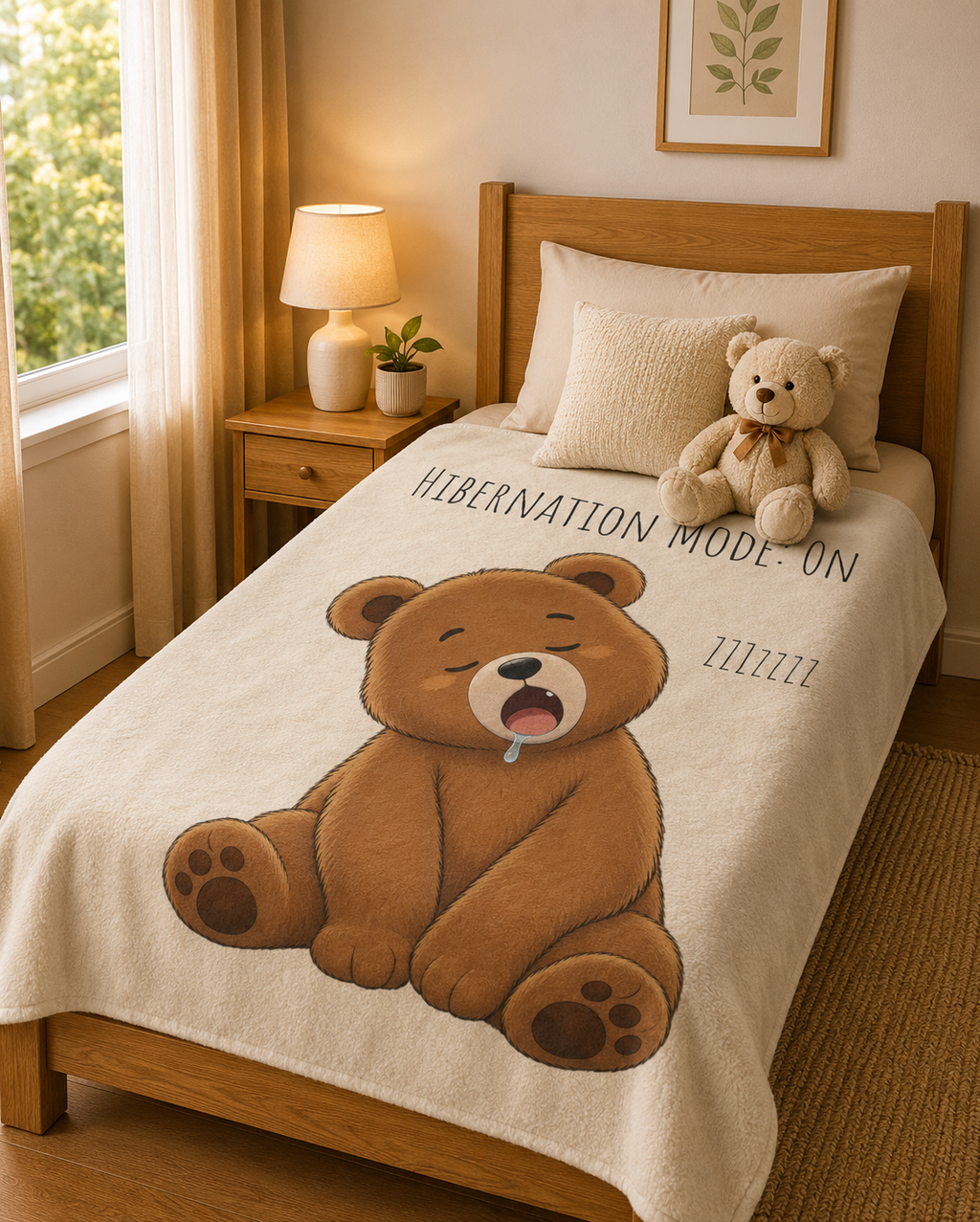 Hibernation Mode On Bear Blanket, Cute Bear Throw Blanket, Cozy Velveteen Plush Blanket, Bear Lover Gift, Funny Animal Blanket