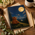 Moonlit Mountain Bear Notebook, Woodland Bear Spiral Notebook, Cozy Stationery Gift, Notebook Gift