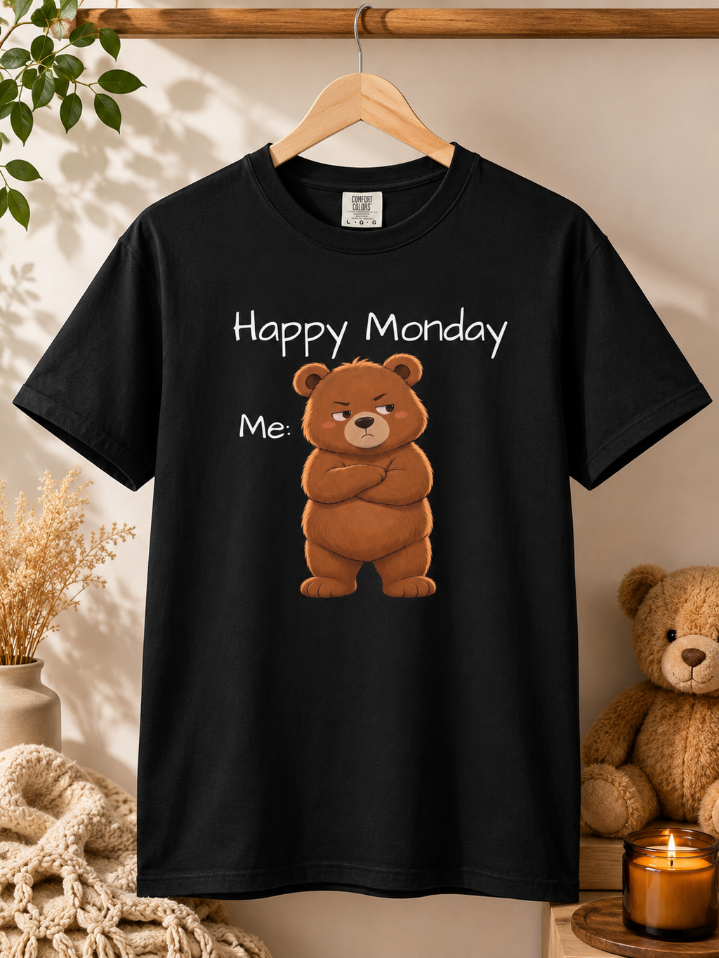Grumpy Bear Happy Monday T-Shirt| Happy Monday Graphic T-Shirt | Cute Bear Graphic Tee | Unisex Bear Lover Gift