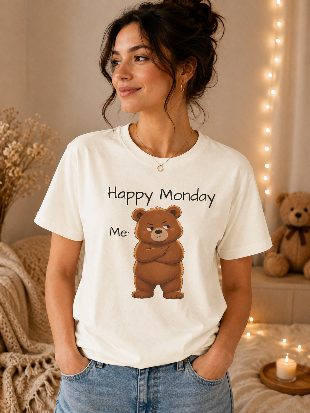 Grumpy Bear Happy Monday T-Shirt| Happy Monday Graphic T-Shirt | Cute Bear Graphic Tee | Unisex Bear Lover Gift
