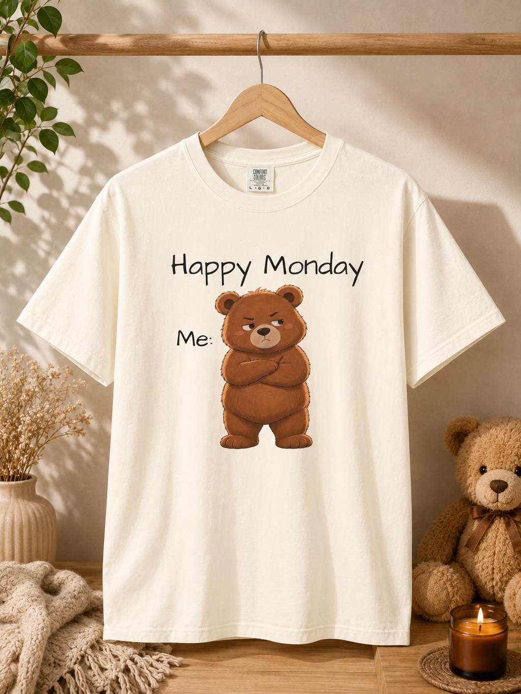 Grumpy Bear Happy Monday T-Shirt| Happy Monday Graphic T-Shirt | Cute Bear Graphic Tee | Unisex Bear Lover Gift