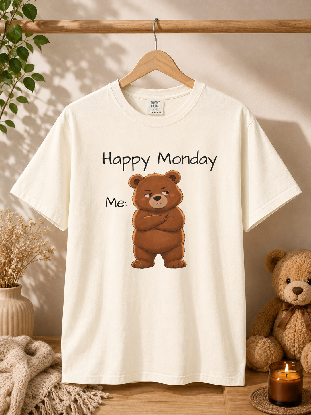 Grumpy Bear Happy Monday T-Shirt| Happy Monday Graphic T-Shirt | Cute Bear Graphic Tee | Unisex Bear Lover Gift