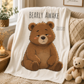 Bearly Awake Cute Bear Velveteen Plush Blanket | Cozy Animal Throw | Gift for Bear Lovers
