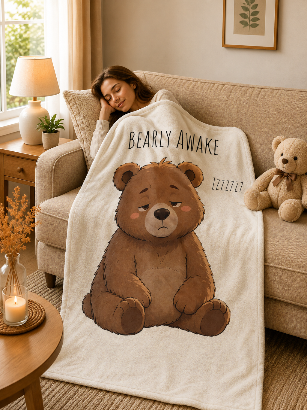 Bearly Awake Cute Bear Velveteen Plush Blanket | Cozy Animal Throw | Gift for Bear Lovers
