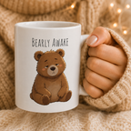 Bearly Awake Cute Bear Mug | Cute Sleepy Bear Coffee Cup Coffee Mug 11oz, 15oz, I Bear Lover Gift, Cozy Tea Cup