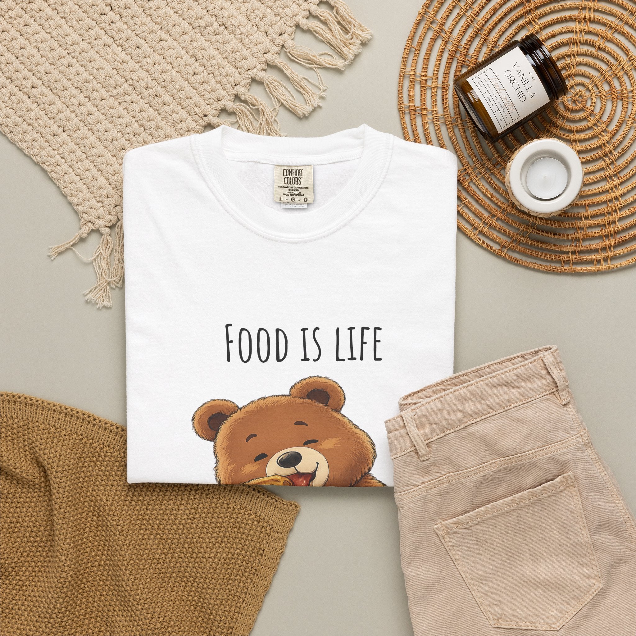 Cute Bear Shirt Food Is Life Tee, Funny Bear Graphic T-Shirt, Honey Bear Shirt, Foodie Gift, Bear Lover Gift, Unisex Animal Tee