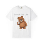 Powered by Coffee & Naps Bear T-Shirt | Cute Cozy Bear Unisex Graphic Tee | Coffee Lover Gift