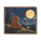 Cozy Bear Woven Blanket, Scenic Bear Tapestry Blanket, Cute Bear Moonlight, Rustic Cabin Decor, Woodland Bear Gift, Cozy Home Blanket