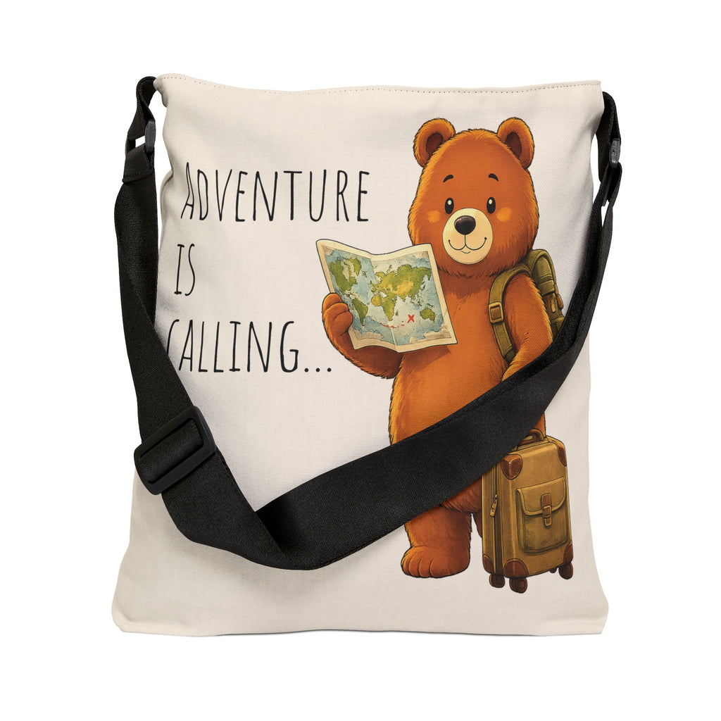 Cute Bear Traveler Adjustable Tote Bag | Bear Backpacking Illustration