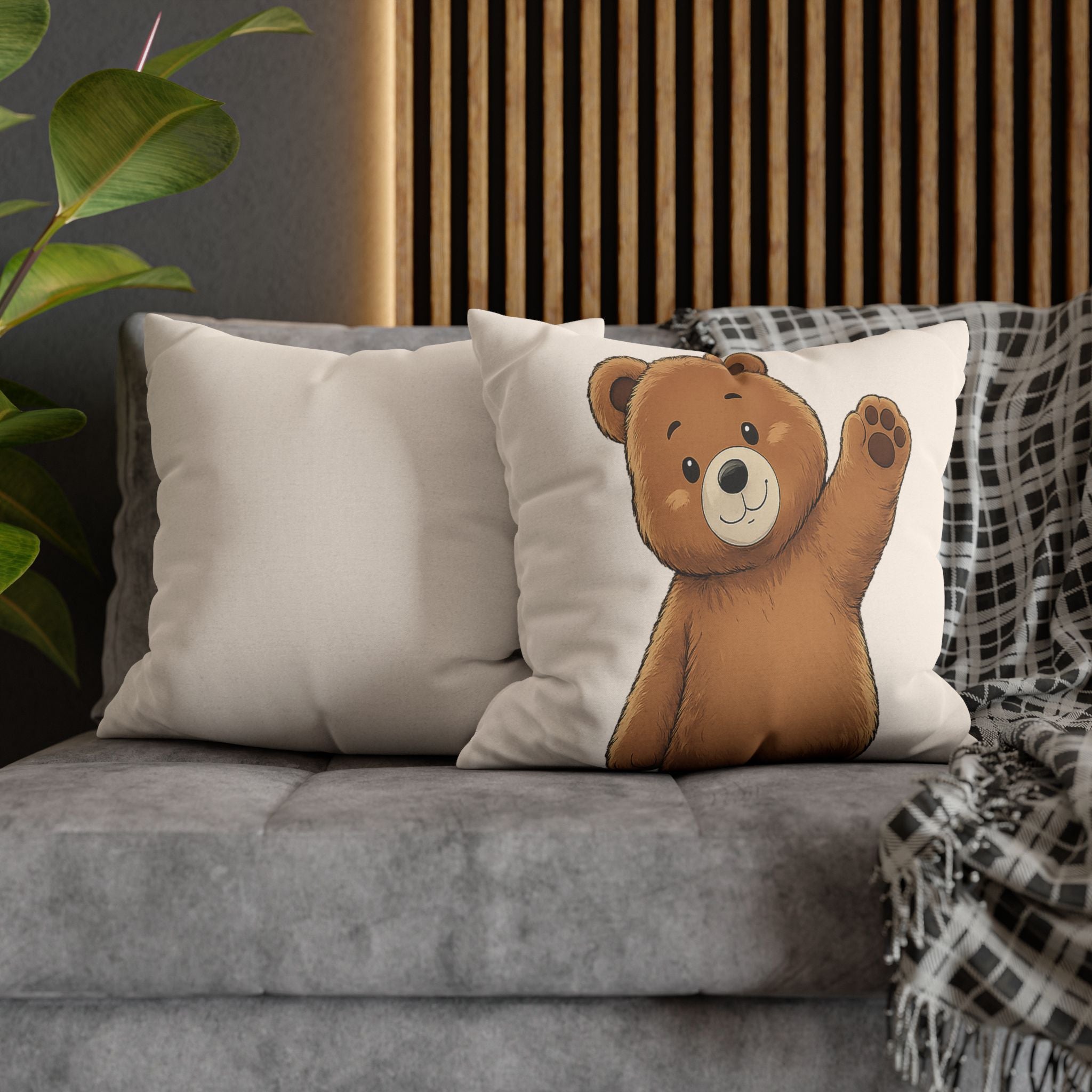 Cute Bear Pillow Cover | Teddy Bear Throw Pillow | Neutral Nursery Decor | Cozy Home Accent pillowcase