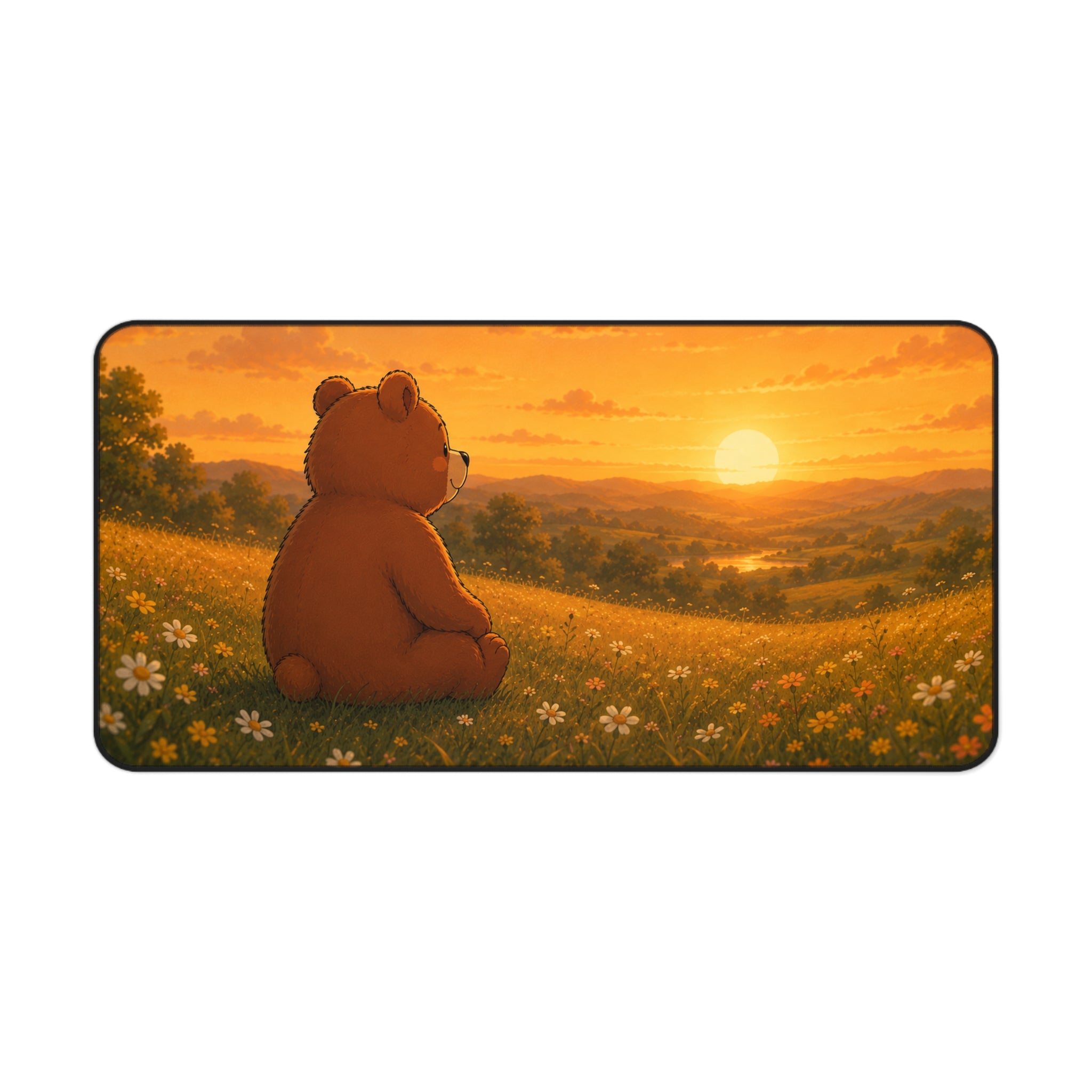 Cute Bear Desk Mat 32x16" | Large Mouse Pad | Cozy Office Desk Decor | Sunset Bear Gaming Mat | Bear Lover Gift