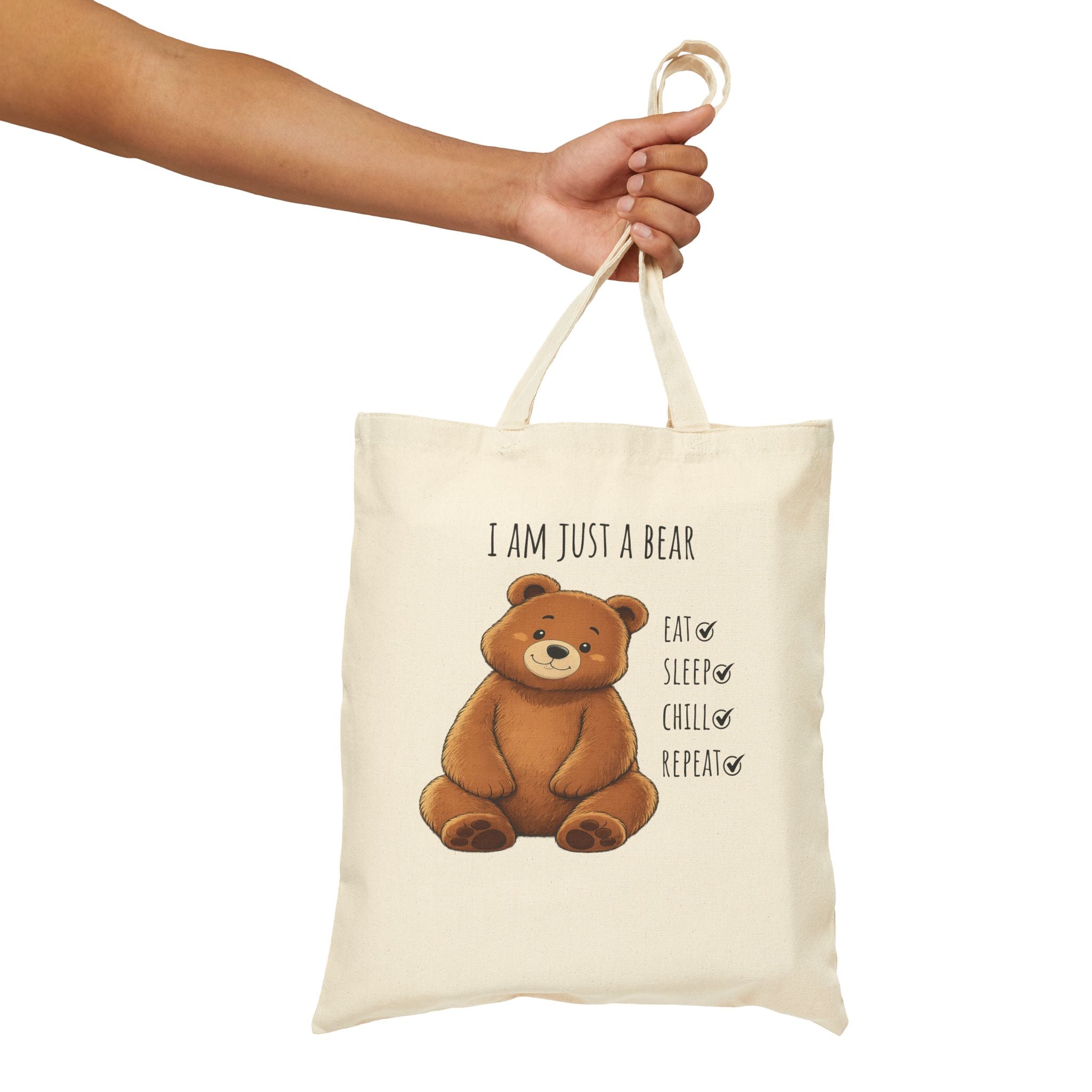 Eat Sleep Chill Repeat Bear Canvas Tote Bag| Funny Teddy Bear Reusable Shopping Bag | Bear Lover Gift |Reusable Shoulder Bag