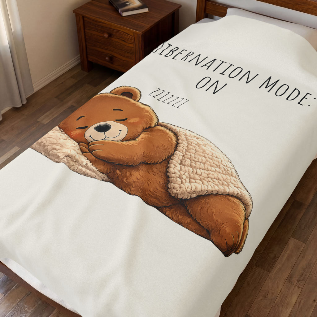 Hibernation Mode On Bear Blanket, Cute Bear Throw Blanket, Cozy Velveteen Plush Blanket, Bear Lover Gift, Funny Animal Blanket