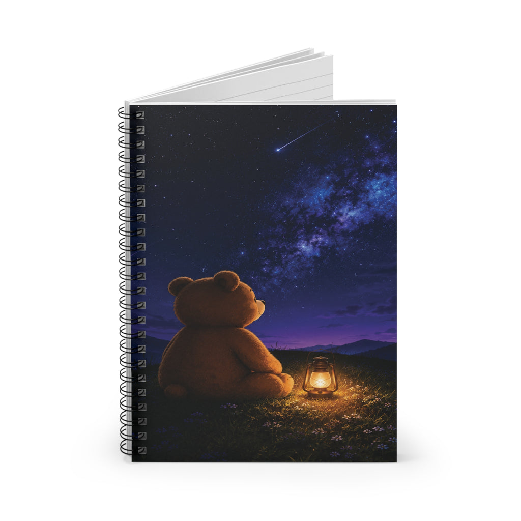 Cute Bear Under the Stars Spiral Notebook, Woodland Bear Spiral Notebook, Cozy Stationery Gift, Notebook Gift
