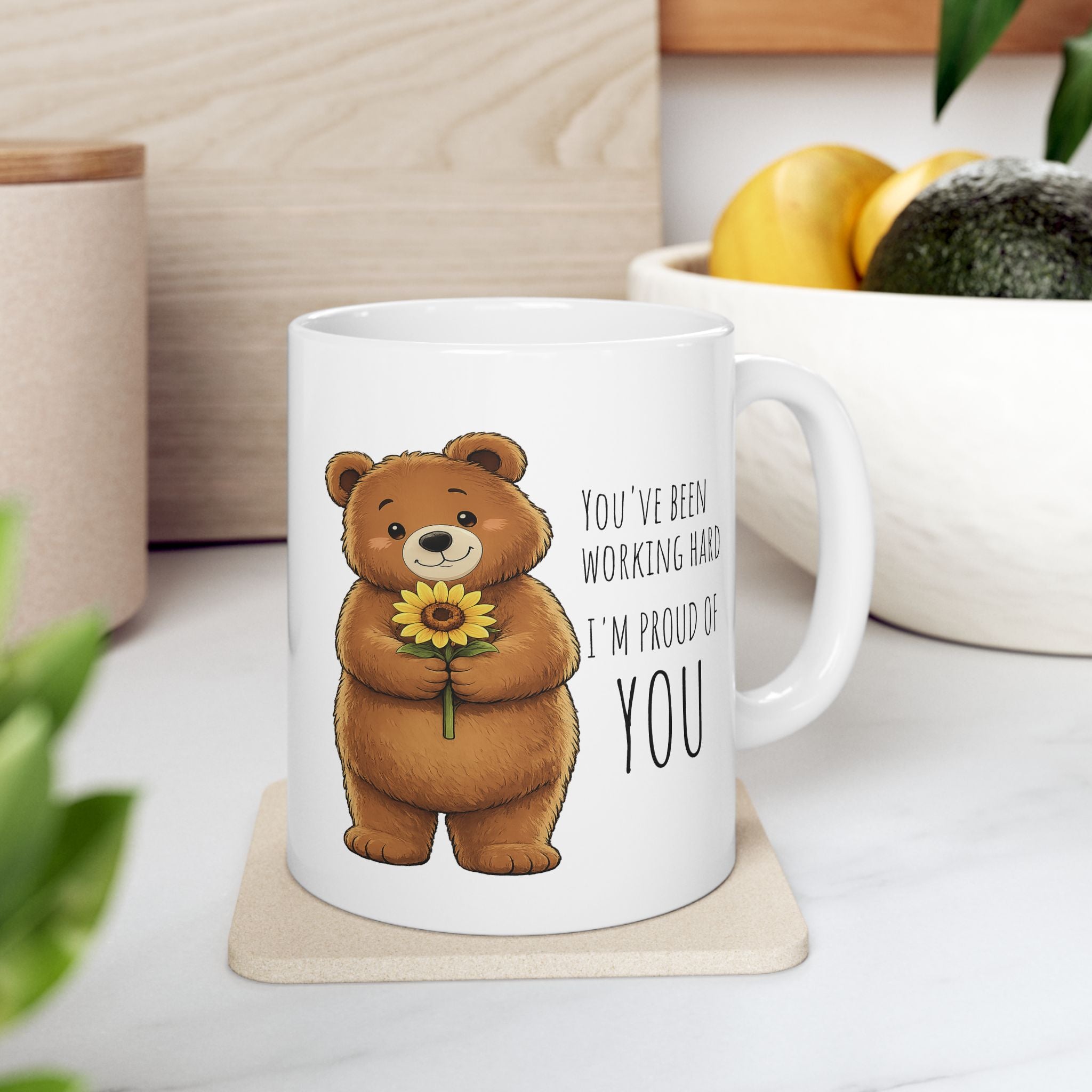 Cute Bear Sunflower Mug | I'm Proud of You Coffee Mug | Encouragement Gift | Positive Affirmation Ceramic Mug 11oz,15oz