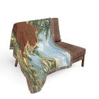 Cozy Bear Woven Blanket, Scenic Bear Tapestry Blanket, Nature River Throw, Rustic Cabin Decor, Woodland Bear Gift, Cozy Home Blanket