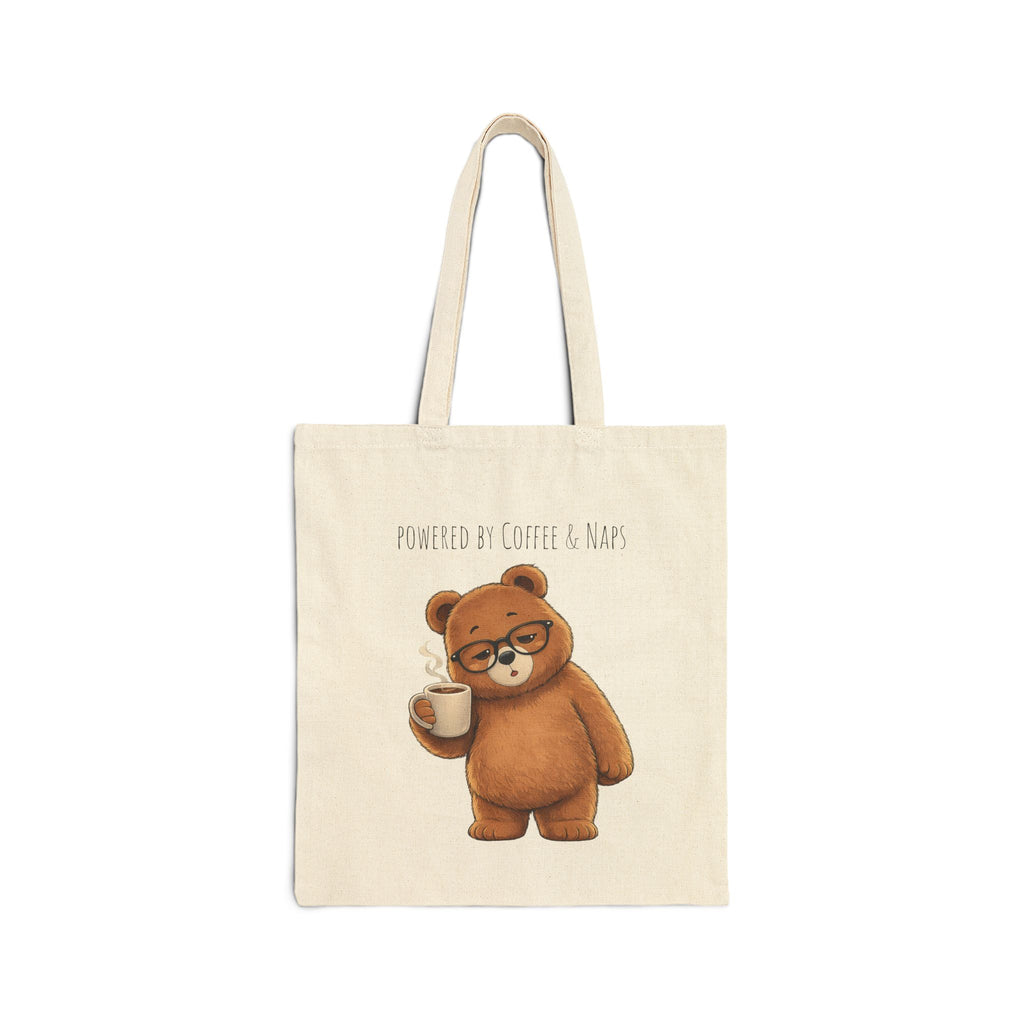 Powered by Coffee & Naps Bear Tote Bag | Cute Canvas Tote | Coffee Lover Gift | Reusable Shoulder Bag