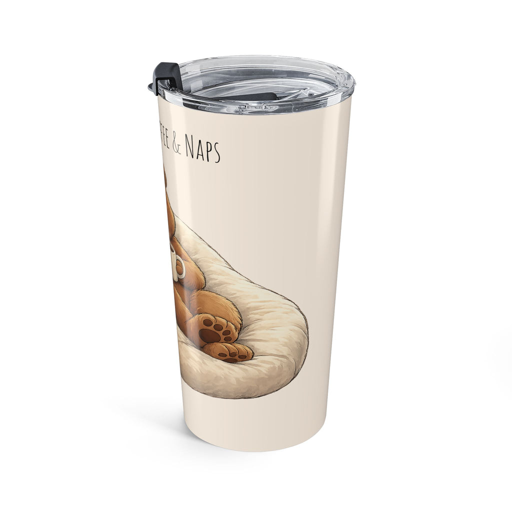 Cute Bear Coffee Tumbler 20oz | Powered by Coffee & Naps Travel Mug | Cozy Bear Gift for Coffee Lovers
