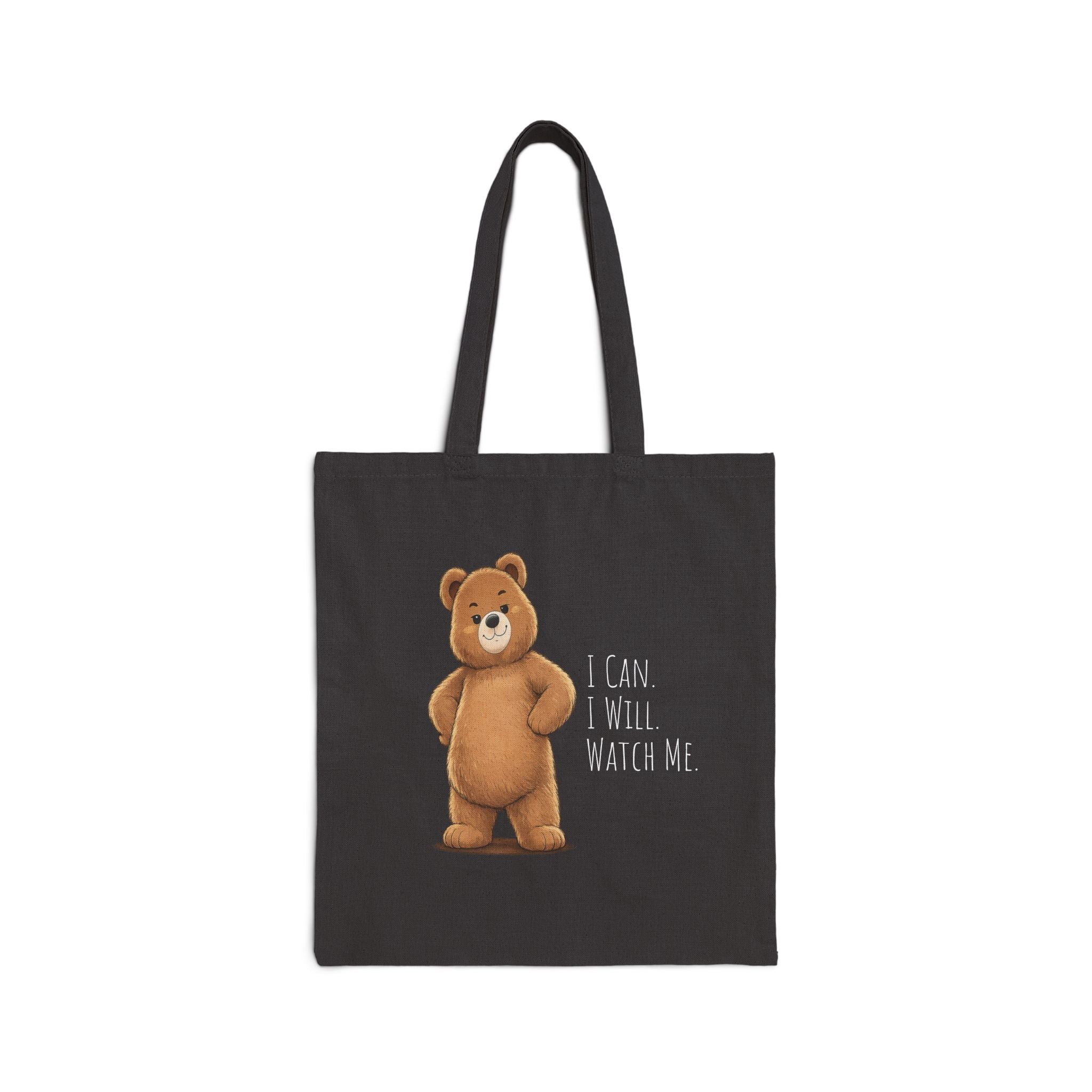 Cute Bear Canvas Tote Bag | I Can I Will Watch Me | Motivational Reusable Tote | Cute Canvas Tote | Coffee Lover Gift |Reusable Shoulder Bag