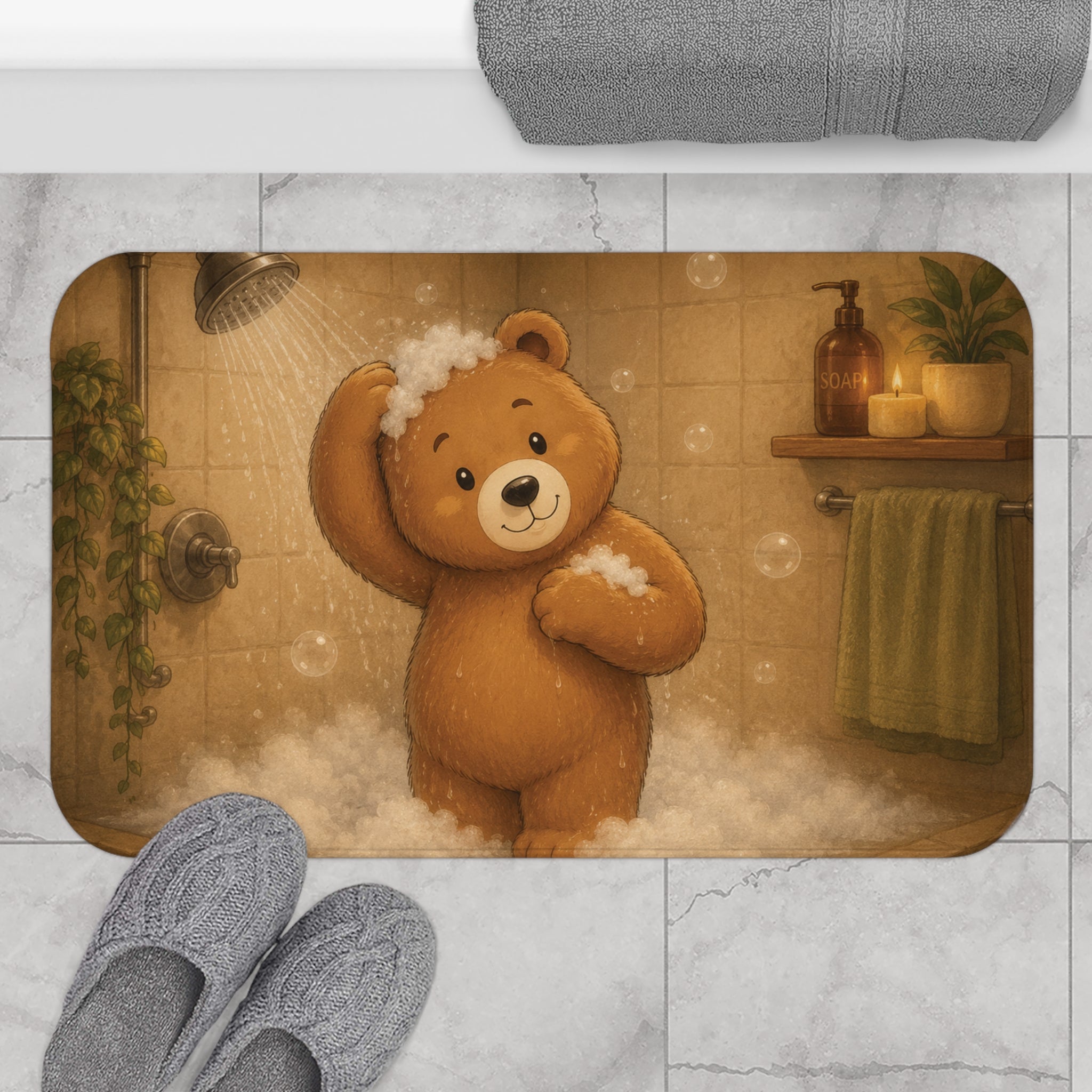 Cute Bear Bath Mat | Soft Non-Slip Bathroom Rug | Cozy Bathroom Decor | Plush Shower Floor Mat | Animal Bath Rug