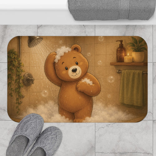 Cute Bear Bath Mat | Soft Non-Slip Bathroom Rug | Cozy Bathroom Decor | Plush Shower Floor Mat | Animal Bath Rug