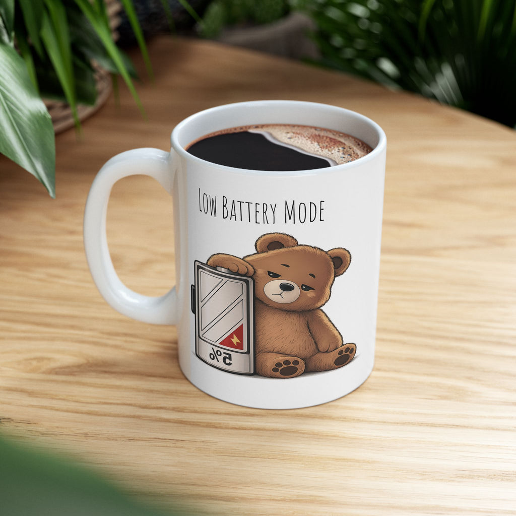 Cute Bear Coffee Mug | Low Batter Mode Mug | Bear Lover Gift | 11oz, 15oz Coffee Cup